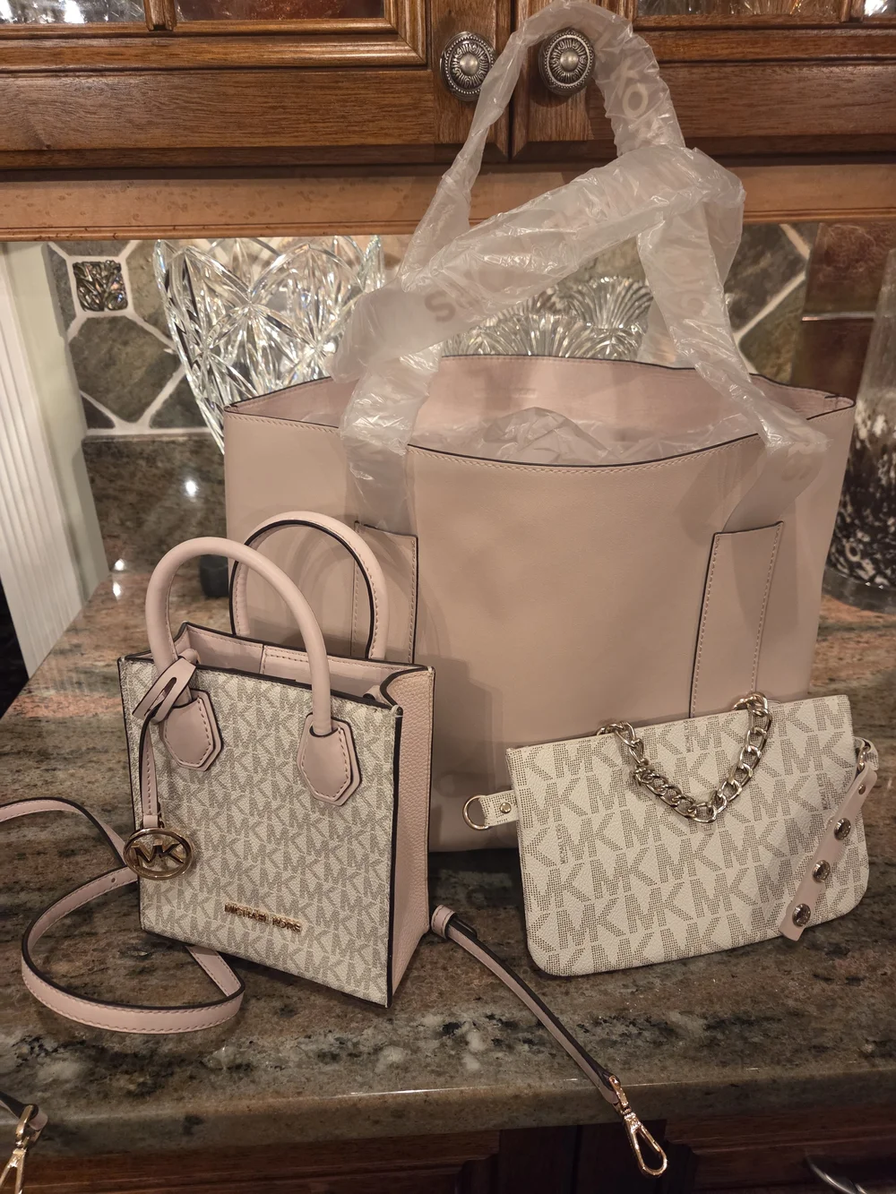Michael Kors Pink 3-Piece Handbag Set - Tote, Wristlet & Mini Satchel